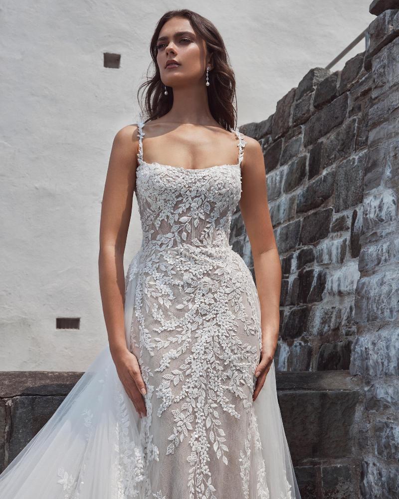 124105 sexy beaded wedding dress with overskirt and spaghetti straps1